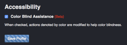 The "color blindness assistance" option available in the profile settings